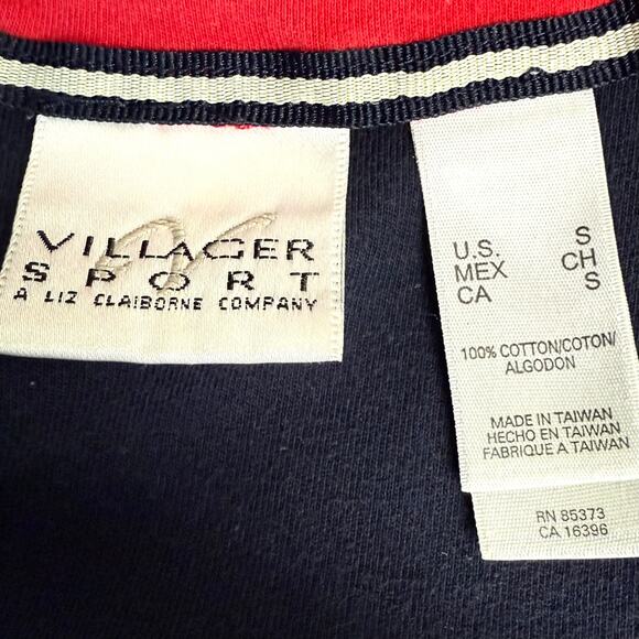 Vintage Villager Sport By Liz Claiborne Navy Blue & Red Striped Zip Up Sweater - Picture 4 of 4
